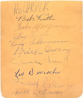 Babe Ruth Signed Album Page With 11 Total Signatures Including Leo Durocher & Rube Marquard (PSA/DNA)